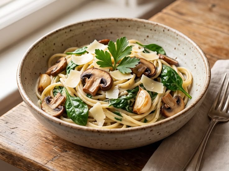 Creamy Spinach & Mushroom Pasta | Easy Vegetarian Dinner